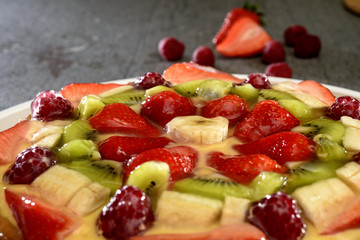 Fruit cake on stone table