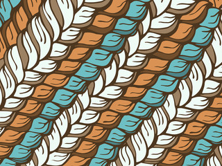 Hand-drawn rectangular pattern with a vector image of interwoven strands of hair or yarn pastel shades of brown, white and blue. Suitable for web design, artwork, prints, invitations.