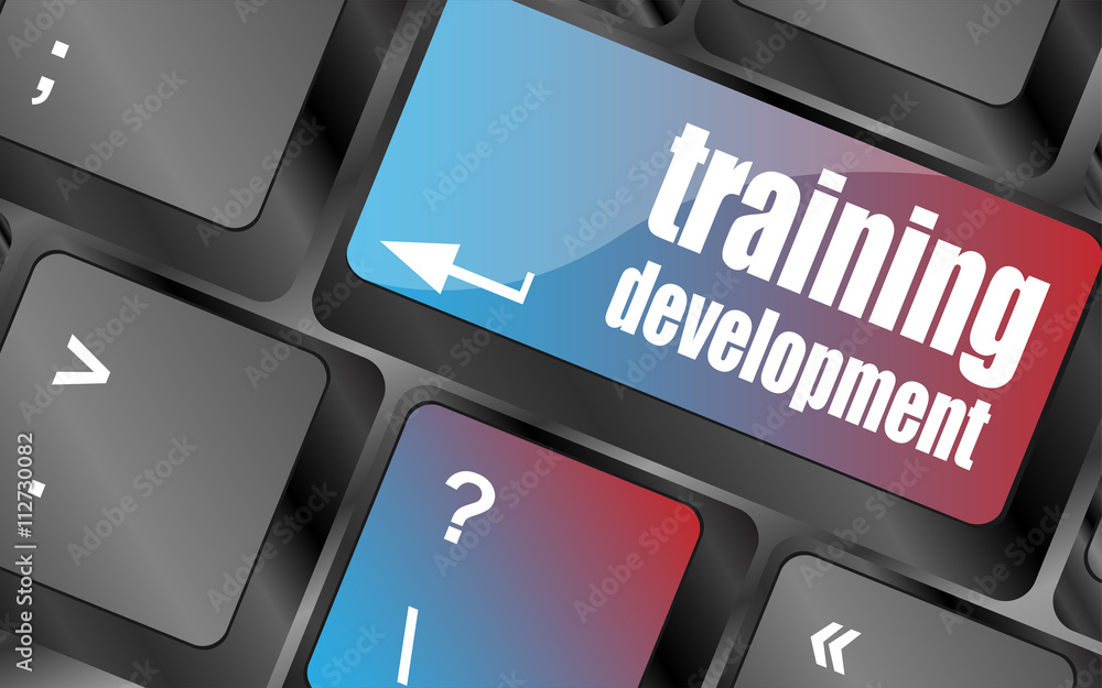 Poster education concept: computer keyboard with word training development vector . keyboard keys, keyboard