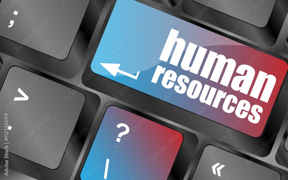 Poster human resources button on computer keyboard key vector . keyboard keys, keyboard button, keyboard ic