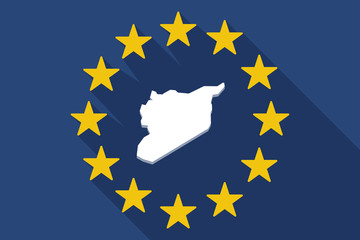long shadow EU flag with  the map of Syria