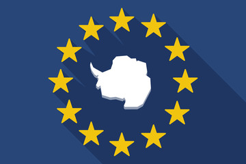 long shadow EU flag with  the map of  Antarctica