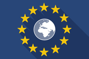 long shadow EU flag with   an Asia, Africa and Europe regions wo