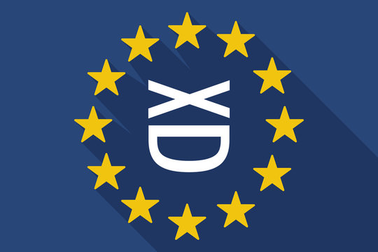 long shadow EU flag with   a laughing text face