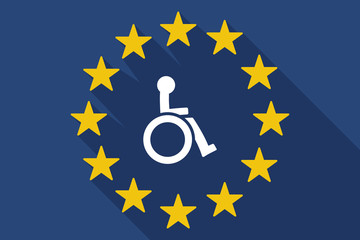 long shadow EU flag with  a human figure in a wheelchair icon