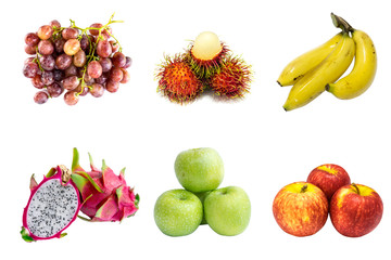 Group of fresh fruit isolated on white background.
