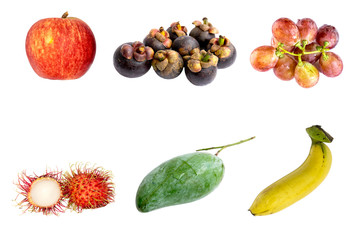 Group of fresh fruit isolated on white background.