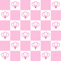 Flowers seamless pattern. White-Pink flowers on White-Pink squares. Vector