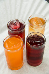  soft  drinks in glasses