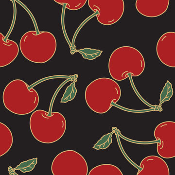 Cherry Seamless Pattern.
Hand drawn ornamental wallpaper or textile pattern with cherry motive, in vector format.
