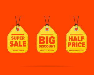 Sale tag vector isolated. Sale sticker with special advertisement offer. Big discount tag. Half price tag. 