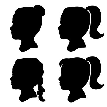 Black silhouettes of girls face profile