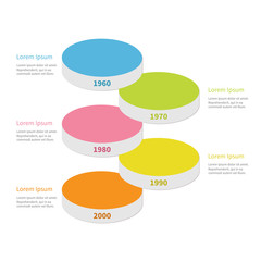 Vertical timeline round colorful stage podium segment Infographic with text. Template. Flat design. White background. Isolated.