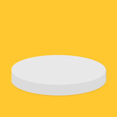 Empty pedistal for display. Round stage podium. 3d realistic platform for design. Isolated. Yellow background. Template. Flat design.
