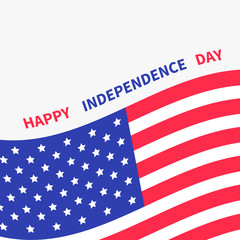 Fototapeta na wymiar Happy independence day United states of America. 4th of July. Waving American flag frame. White background. Isolated. Greeting card. Flat design.