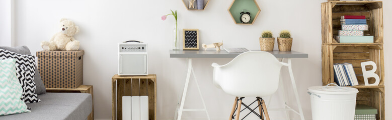 Spacious but cosy interior where a teen finds their haven