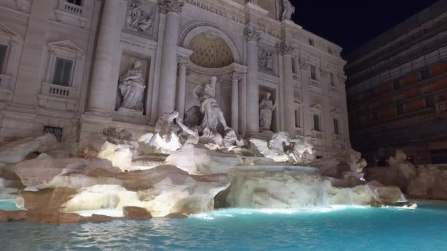 Night lighting of Trevi fountain in Rome
