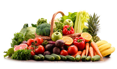 Assorted raw organic vegetables isolated on white