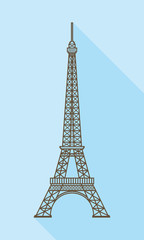 Fototapeta na wymiar Eiffel tower in Paris. Flat style. Blue background with shadow.
