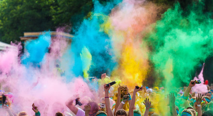 Close-up of color run marathon.