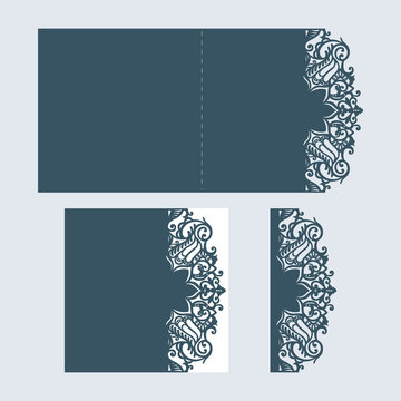 Abstract cutout wedding invitation. Suitable for lasercutting. Lazercut wedding invitation card. Lazer cut vector. Lace folds. Wedding invitation mockup. Die cut card wedding invitation template.