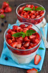 Vanilla panna cotta with strawberry and mint
