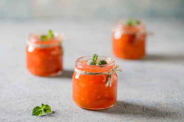 Sweet sour sauce with vegetable pieces