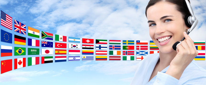 contact us, customer service operator woman with headset smiling