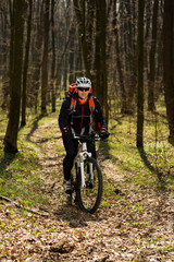 Cyclist Riding the Bike on a Trail in Summer Forest