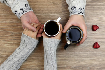 hand coffee background couple