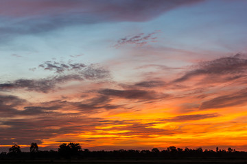 Yellow predawn sky orange. © kaentian