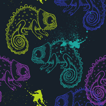 chameleon. vector seamless pattern