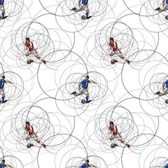 Seamless pattern with an abstract image of soccer (football) players with ball, made with circle