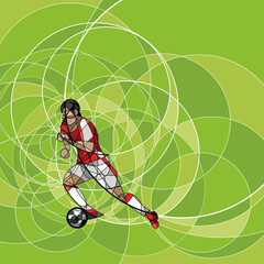 Abstract image of soccer (football) player with ball on a green background, made with circle