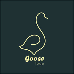 Goose logo. Thin line domestic bird. Fowl simple vector silhouette for farm or agriculture. © vpanteon