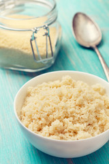 cooked couscous in a white bowl (Toning)