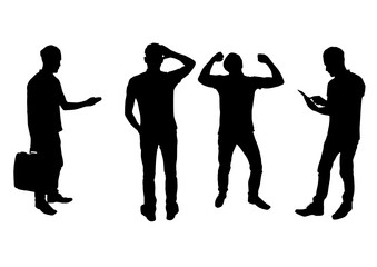 Silhouettes of four business people on white