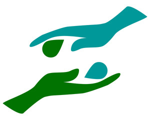  nature abstract concept blue and green hands holding water drop and leaf