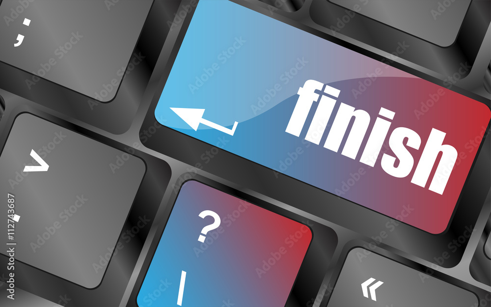 Poster finish button on black internet computer keyboard vector . keyboard keys, keyboard button, keyboard 