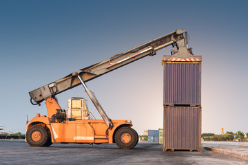 forklift handling holding container box