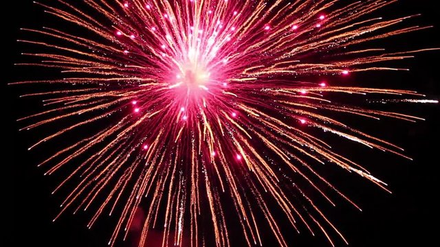 Fireworks, a large red ball, the little blue balls