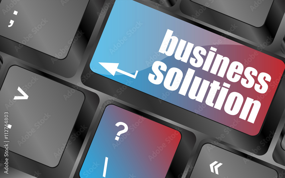 Poster computer keyboard with business solution key. business concept vector . keyboard keys, keyboard butt