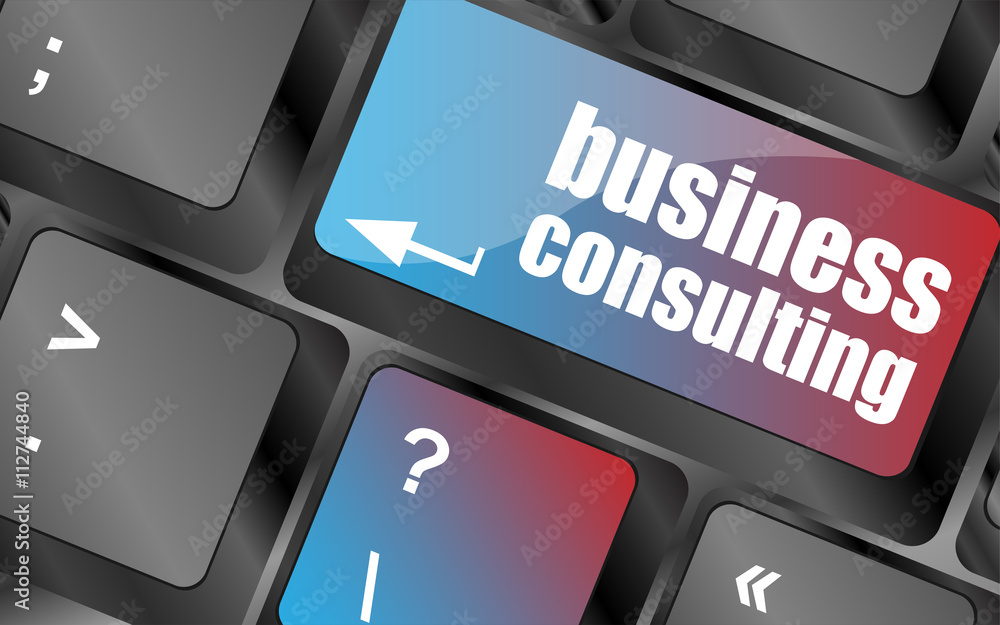 Poster computer keyboard with business consulting key. business concept vector . keyboard keys, keyboard bu