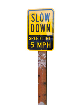 Slow down speed limit 5MPH isolated on white background