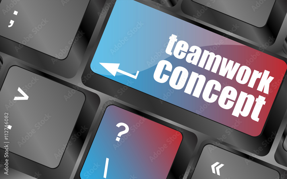 Poster cloud icon with teamwork concept word on computer keyboard key vector . keyboard keys, keyboard butt