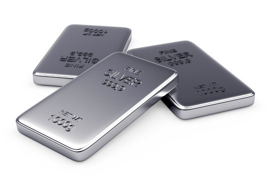 Flat silver bars isolated on a white background. 3d illustration.