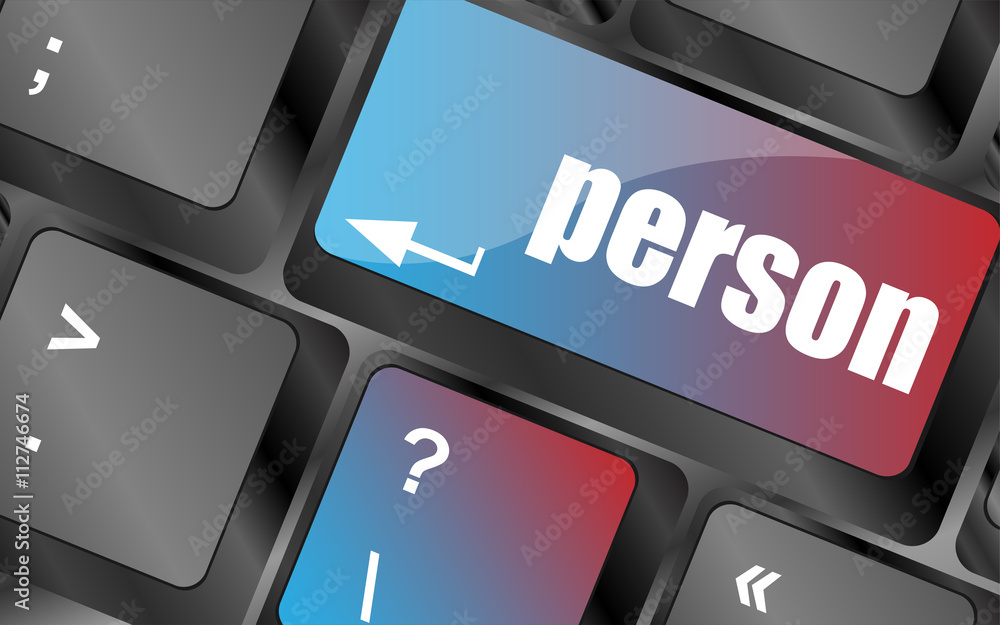 Poster word person on computer keyboard key vector . keyboard keys, keyboard button, keyboard icon