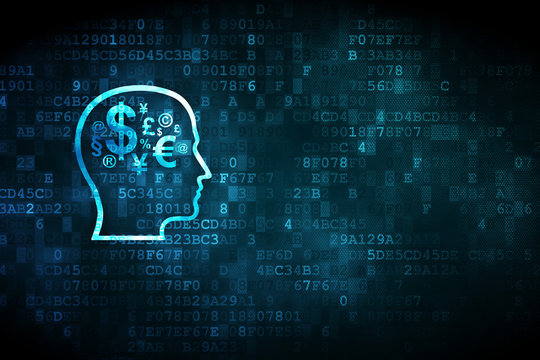 Education concept: Head With Finance Symbol on digital background
