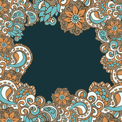 Fototapeta na wymiar Elegant decorative template frame with pattern in doodle style. Hand-drawn vector pattern. Suitable for invitations, greeting cards, covers, flyers, banners and packaging.