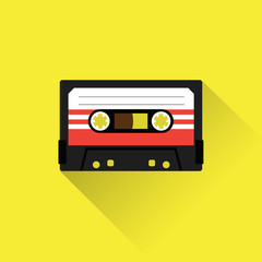 Cassette tape icon flat style. Isolated icon depicting retro technology, music tape cassette. Vintage cassette tape sign. Flat series.